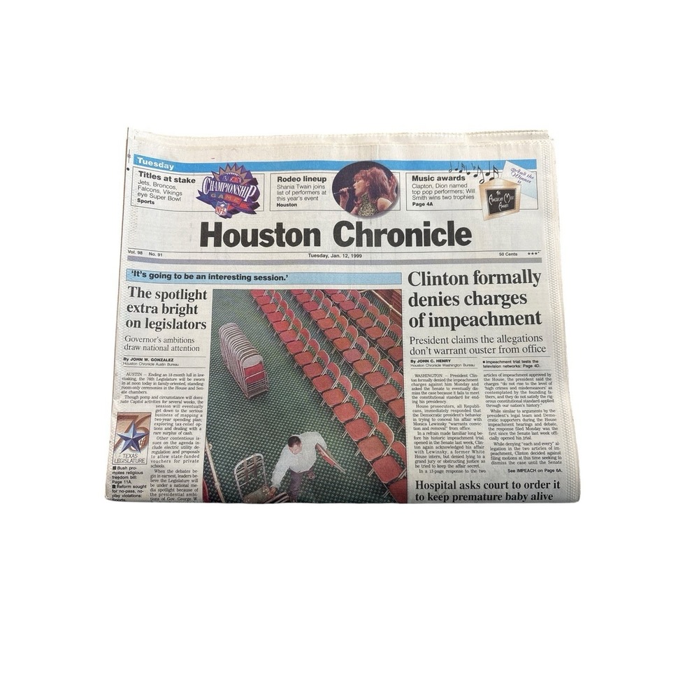 Houston Chronicle Jan 12 1999 Clinton Impeachment Newspaper Complete